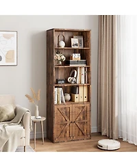 homfan Set of 2 Industrial Bookcase with Doors 71.4" Tall Bookshelf with Storage Shelves for Living Room or Office