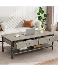 homfan 41" Rustic Rectangle Coffee Table with 2 Drawers and Open Shelf, Mid Century Retro Cocktail Table with Storage