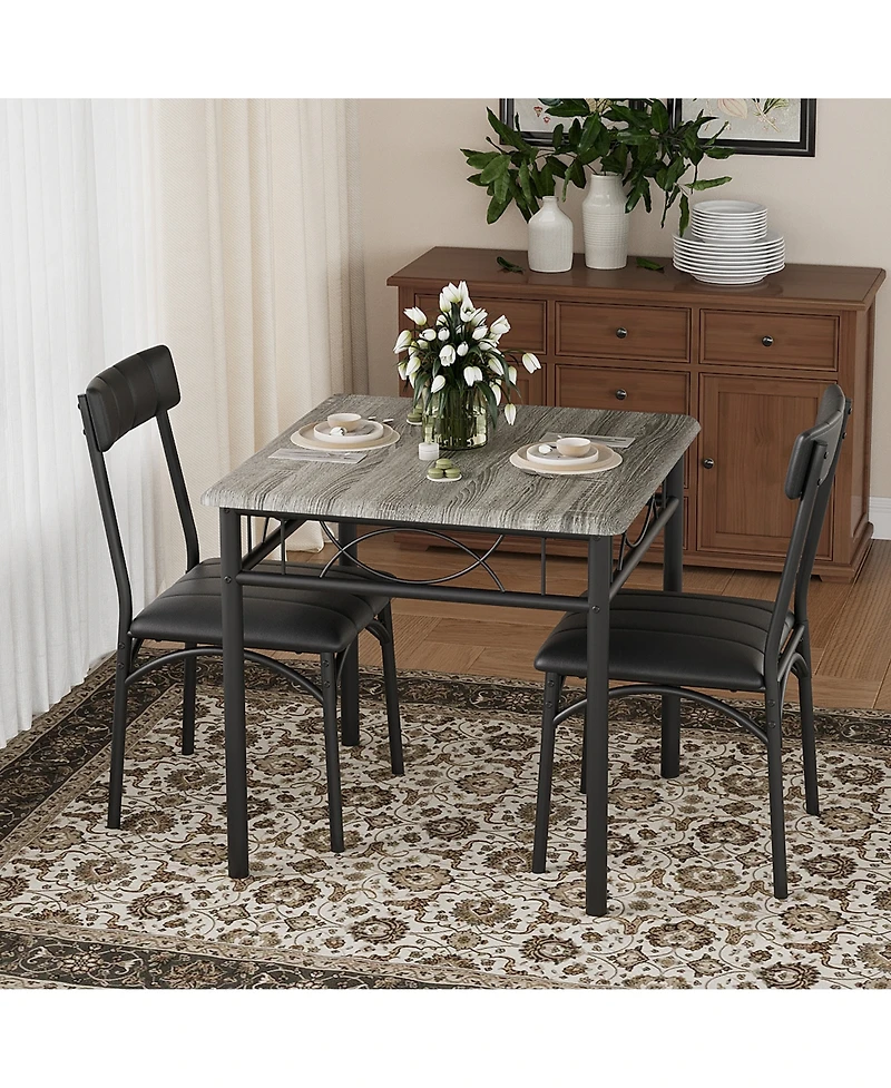 homfan 3-Piece Compact Dining Set, Pu Upholstered Chairs, Industrial Style Engineered Wood Table for Small Home Daily Use
