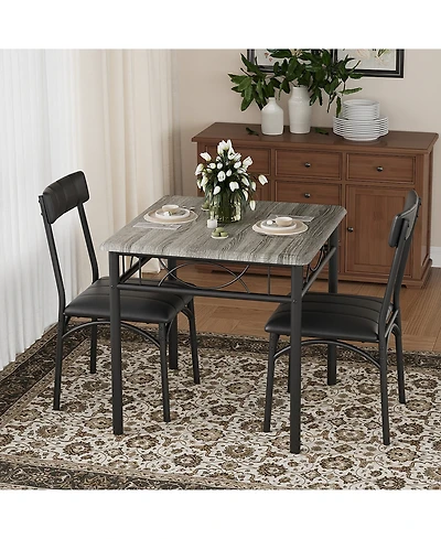 homfan 3-Piece Compact Dining Set, Pu Upholstered Chairs, Industrial Style Engineered Wood Table for Small Home Daily Use