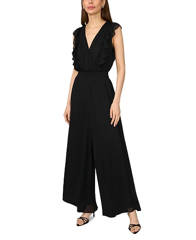 Msk Women's Surplice Flutter Sleeve Smocked Waist Jumpsuit