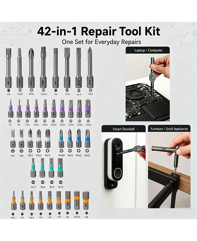 Xdovet 42 1 Ratcheting Screwdriver Set T-handle Multi-bit Repair Tool Kit
