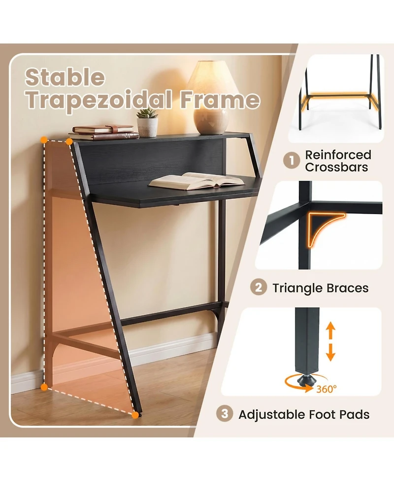 Slickblue Modern Writing Desk with Raised Monitor Shelf and Metal Base