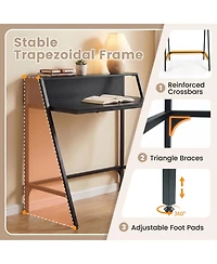 Slickblue Modern Writing Desk with Raised Monitor Shelf and Metal Base
