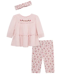 Little Me Baby Girls' Ditsy Tunic Long-Sleeve Top, Leggings and Headband, 3-Piece Set