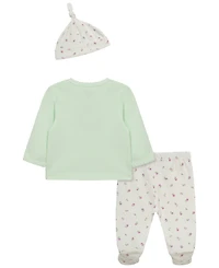 Little Me Baby Girls' Floral Heart Lap-Shoulder Top, Pants and Hat, 3-Piece Set