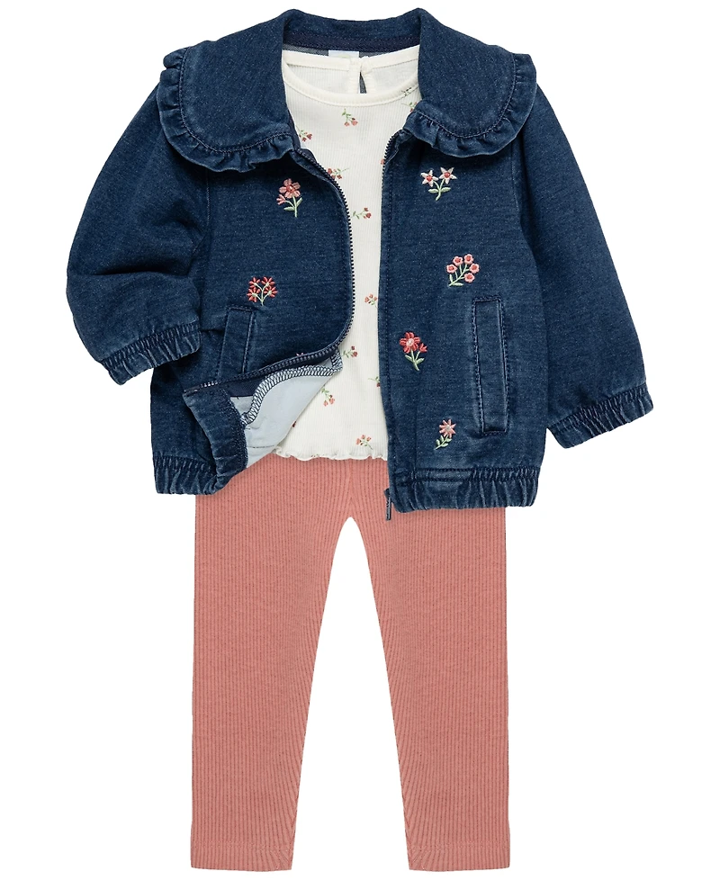 Little Me Baby Girls' Floral Long-Sleeve Top, Jacket and Leggings, 3-Piece Set