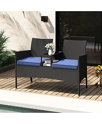 Slickblue Patio Loveseat with Built Table Outdoor Bench for Backyard Porch