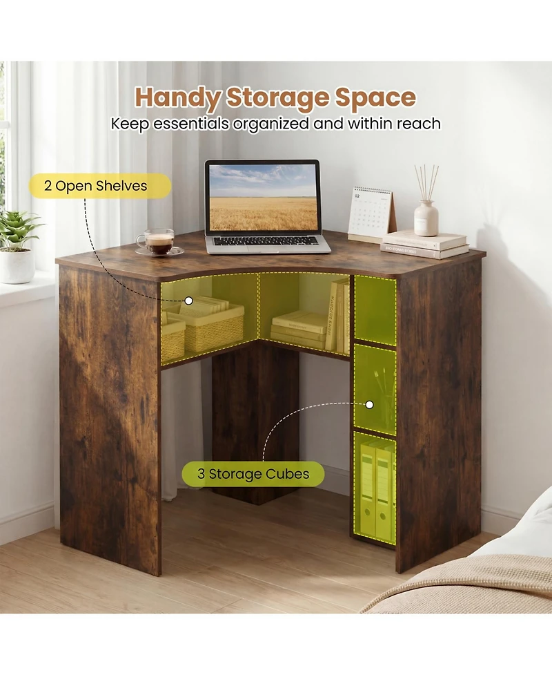 Slickblue Corner Computer Desk with Adjustable Shelf and Arc-Shaped Design