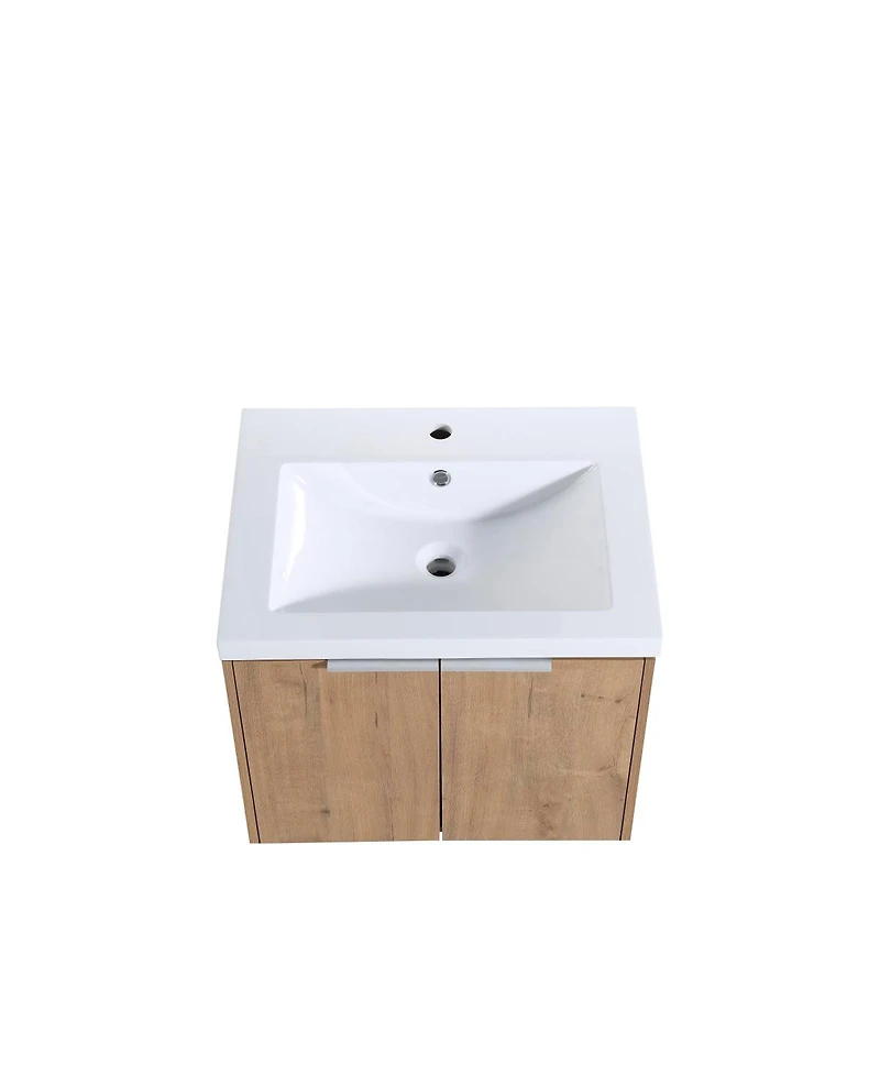 Sillysis 47.6 Inch Wall Mounted Bathroom Vanity with Resin Sink, Plywood Cabinet, Open Storage Shelves for Modern Bathrooms