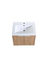 Sillysis 47.6 Inch Wall Mounted Bathroom Vanity with Resin Sink, Plywood Cabinet, Open Storage Shelves for Modern Bathrooms