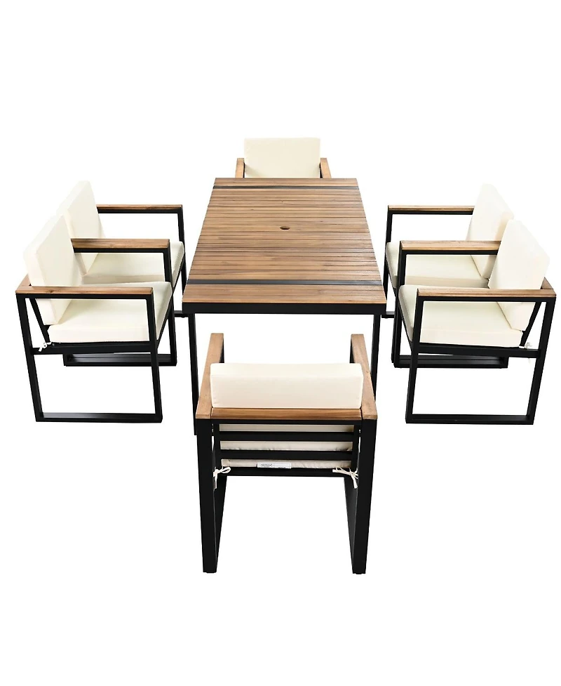 Asagikoiai 7-Piece Outdoor Patio Dining Set, Steel and Acacia Wood Table Chairs