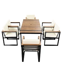 Asagikoiai 7-Piece Outdoor Patio Dining Set, Steel and Acacia Wood Table Chairs