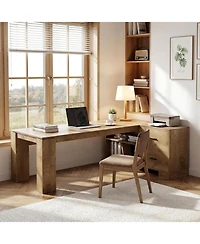 Tribesigns 78.7" L Shaped Office Desk with Drawers,Executive Computer Desk with Open Shelves Storage,Farmhouse Wooden Desks Business Furniture