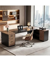 Tribesigns 86.6" L-Shaped Executive Desk: Large computer desk with drawers and storage cabinet. Modern workstation for home office