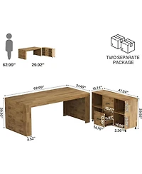 Tribesigns 63" Desk and 47" Rolling File Cabinet: L-shaped computer desk with drawers and shelves. Rustic home office furniture
