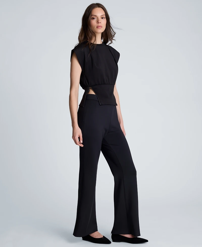 Kenneth Cole Women's High-Rise Zip-Back Flare Pants