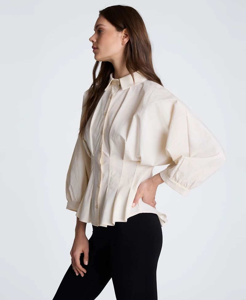 Kenneth Cole Women's Pleated Button-Front Peplum Shirt