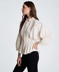 Kenneth Cole Women's Pleated Button-Front Peplum Shirt