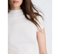 Kenneth Cole Women's Two-Tone Layered Ribbed Mock-Neck Sweater