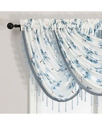 Kate Aurora 3 Piece Printed Cherry Blossom Beaded Rod Pocket Window Valances