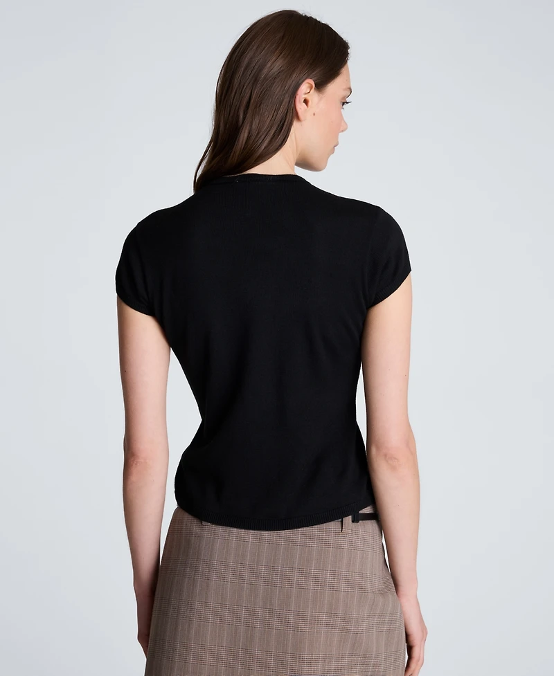 Kenneth Cole Women's Ribbed Crewneck Short-Sleeve Sweater