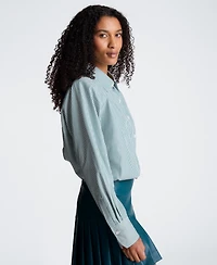 Kenneth Cole Women's Striped Shoulder Pads Button-Down Crop Shirt