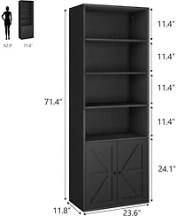 homfan Set of 2 Industrial Bookcase with Doors 71.4" Tall Bookshelf with Storage Shelves for Living Room, Bedroom or Office