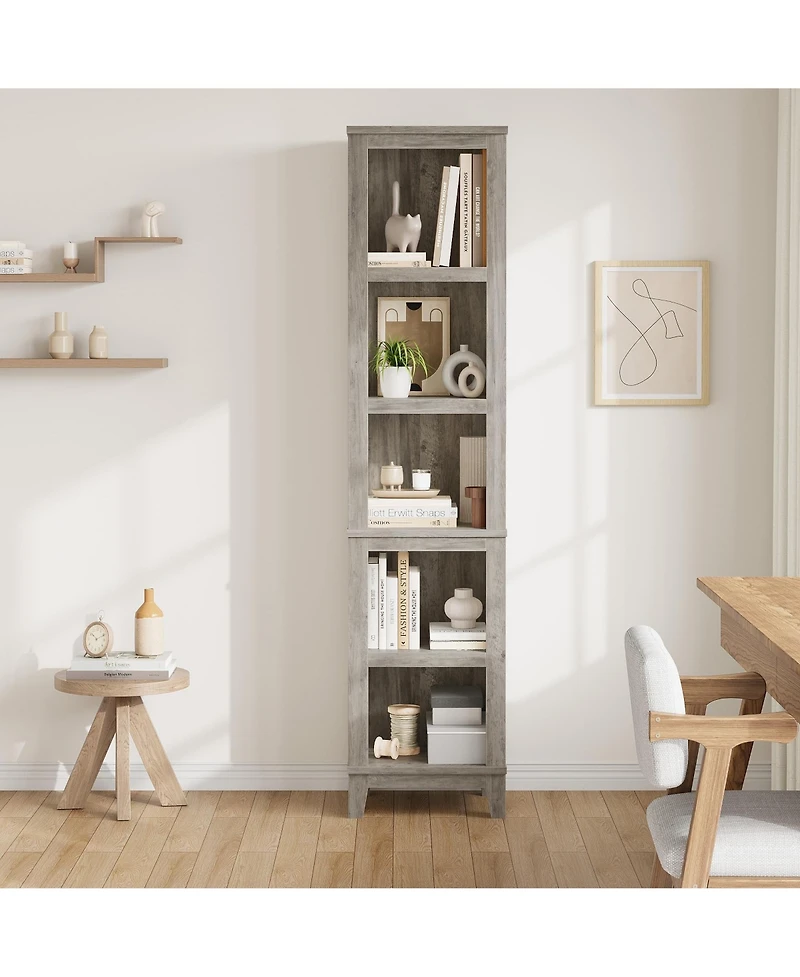 homfan 71" Farmhouse Bookshelf 5-Tier Tall Bookcase with Adjustable Shelves and Wooden Legs for Living Room