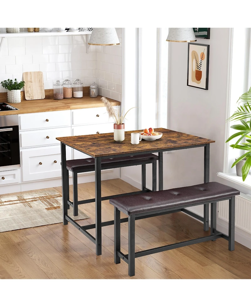 homfan 3-Piece Space-Saving Dining Set, Tufted Cushioned Bench Combo, Reinforced Frame Multi-Purpose Home Kitchen Furniture