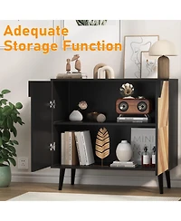 homfan Sideboard Buffet Cabinet with Herringbone Pattern, Walnut Wood Grain, Freestanding Storage for Dining Room