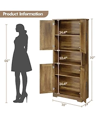 homfan 70 Inch Tall Pantry Cabinet with 4 Doors and Adjustable Shelves, Kitchen Storage Cupboard for Dining Room, Bath, Laundry