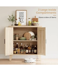 homfan 2 Piece 30" Wood Color Rattan Sideboard