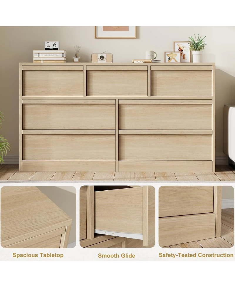 homfan 7 Drawer Dresser for Bedroom, Modern Wooden Chest, Spacious Organizer Living Room, Nursery, Entryway, Hallway, Closet, Bedroom