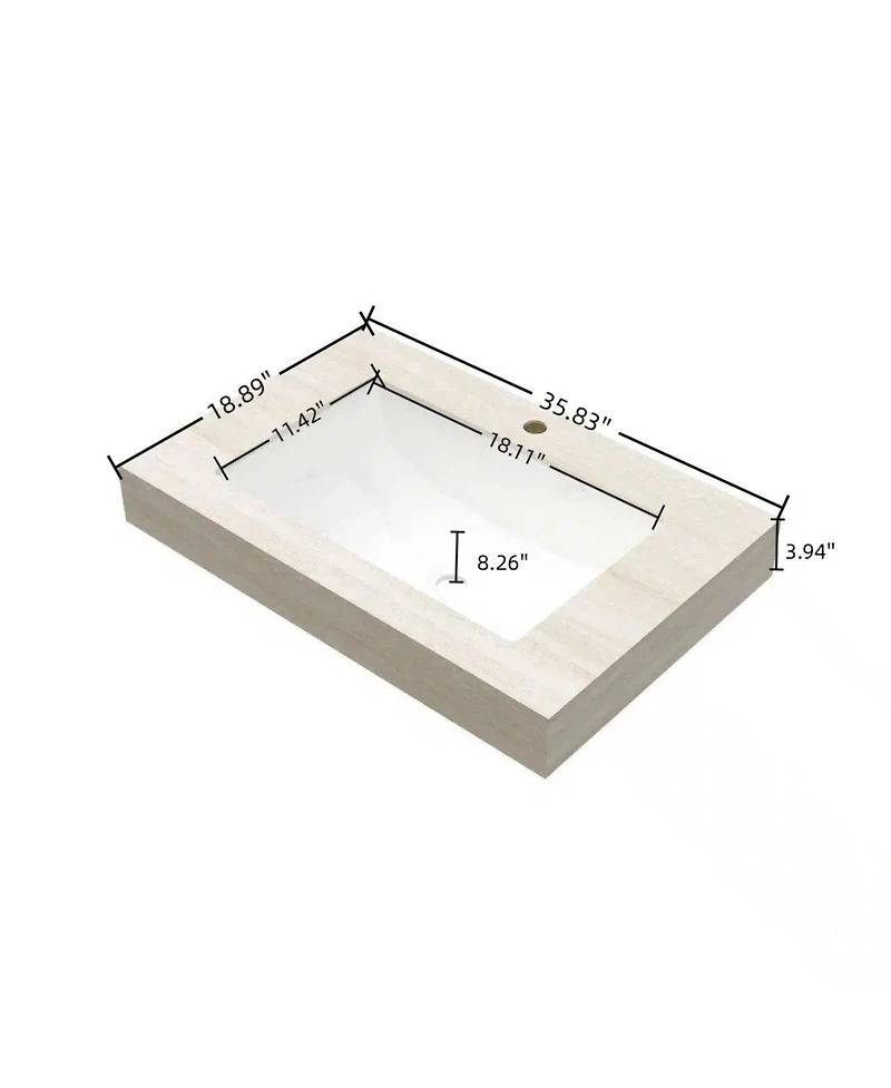 Busdays 36 Inch Roma Travertine Sintered Stone Vanity Top with Undermount Ceramic Sink One Standard Pre Drilled Hole Cabinet Faucet