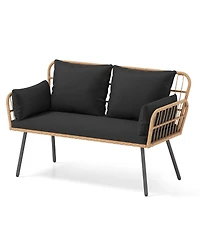 Gymax Patio Wicker Loveseat Furniture w/Seat Back Cushions Heavy-Duty Metal Legs Outdoor