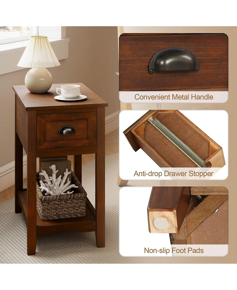 Gymax Contemporary Chair Side End Table Compact Table with Drawer Nightstand