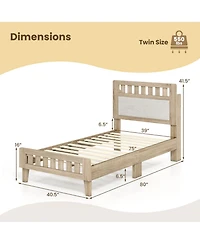 Slickblue Mid-Century Modern Bed Frame with Wood Base and Upholstered Headboard