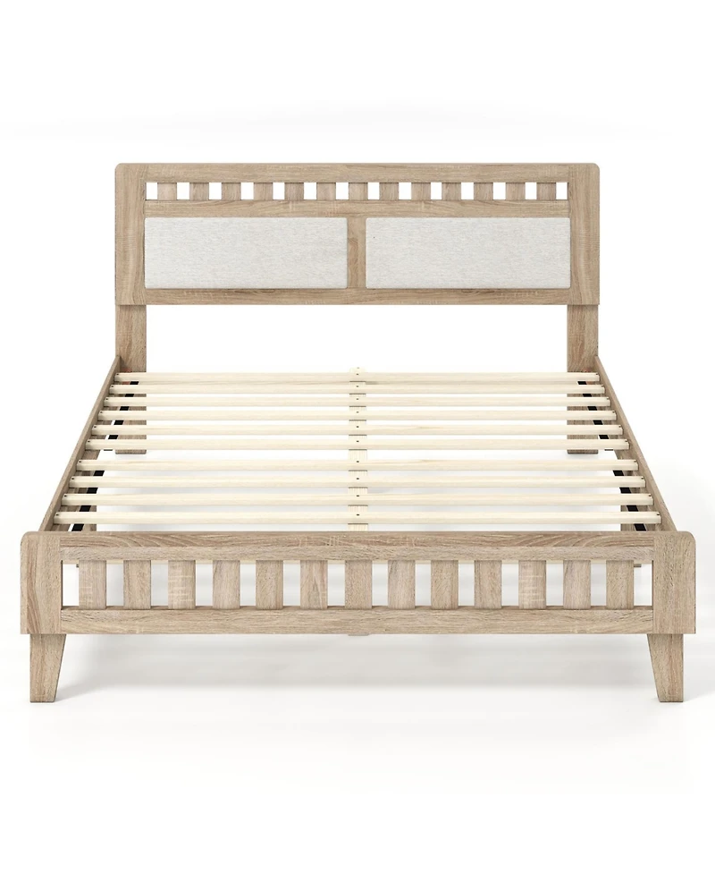 Slickblue Wood Queen Bed Frame with Padded Upholstered Headboard for Bedroom