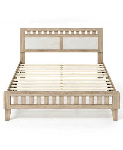 Slickblue Wood Queen Bed Frame with Padded Upholstered Headboard for Bedroom