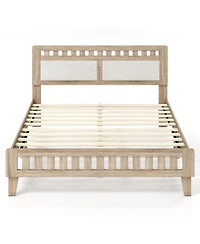 Slickblue Wood Queen Bed Frame with Padded Upholstered Headboard for Bedroom