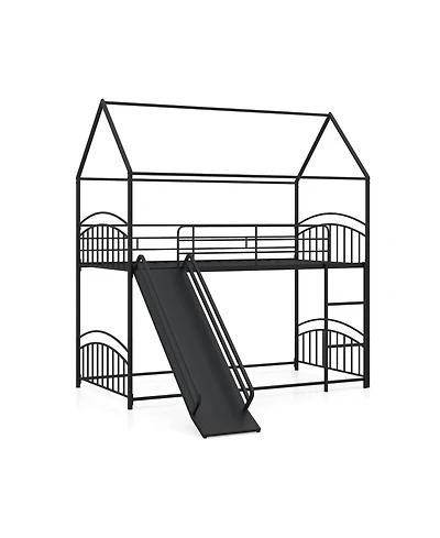 Slickblue House Bunk Bed Twin Over with Metal Slats and Sturdy Frame Design