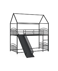 Slickblue House Bunk Bed Twin Over with Metal Slats and Sturdy Frame Design