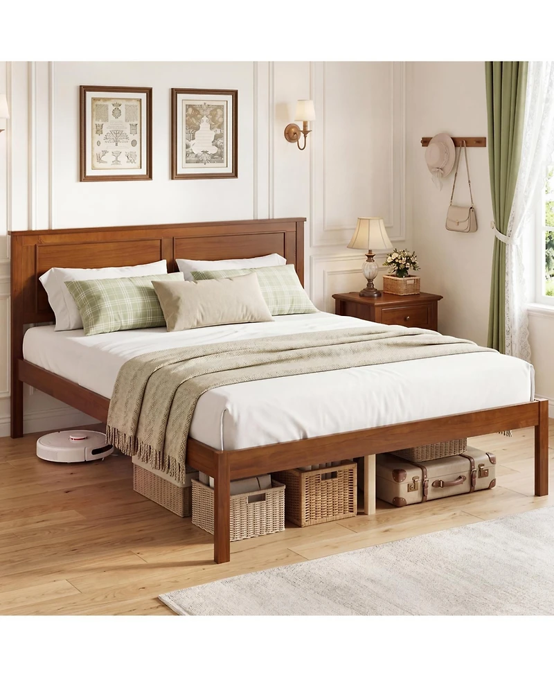 Slickblue Wooden Farmhouse Bed Frame with Platform and Headboard