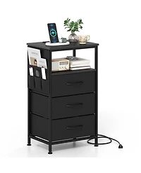 Slickblue Modern Nightstand with 3 Fabric Drawers and Charging Ports