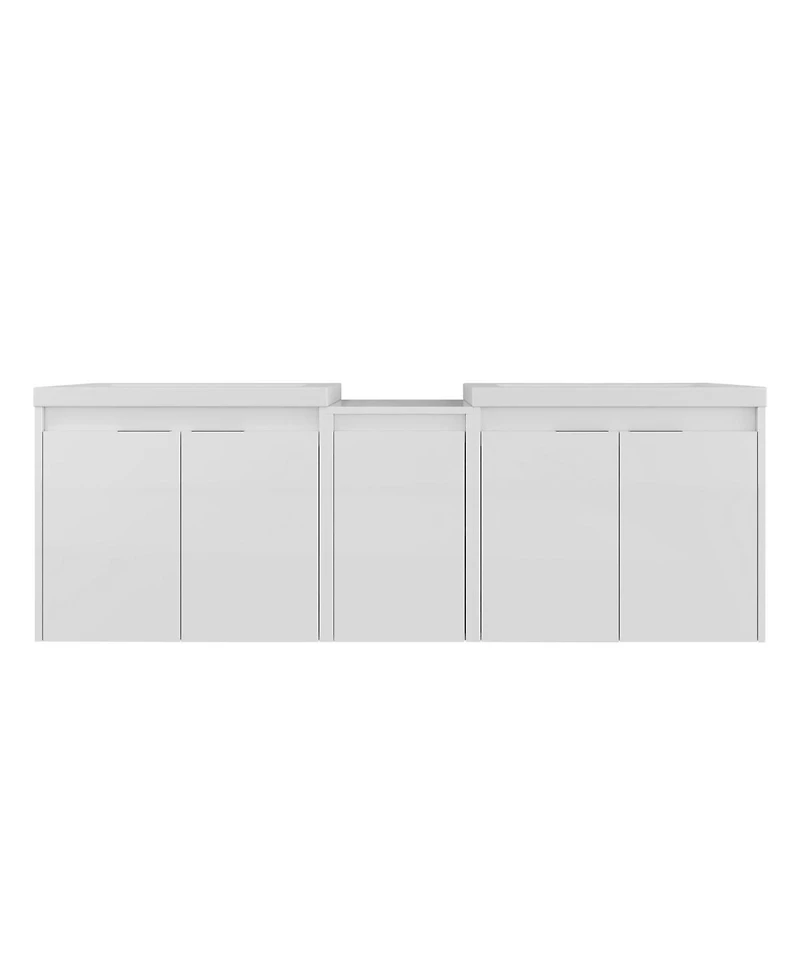 Sillysis 59 Inch Wall Mounted Double Bathroom Vanity with Resin Sinks, Soft Close Doors, Water-Resistant Cabinet, Side Storage