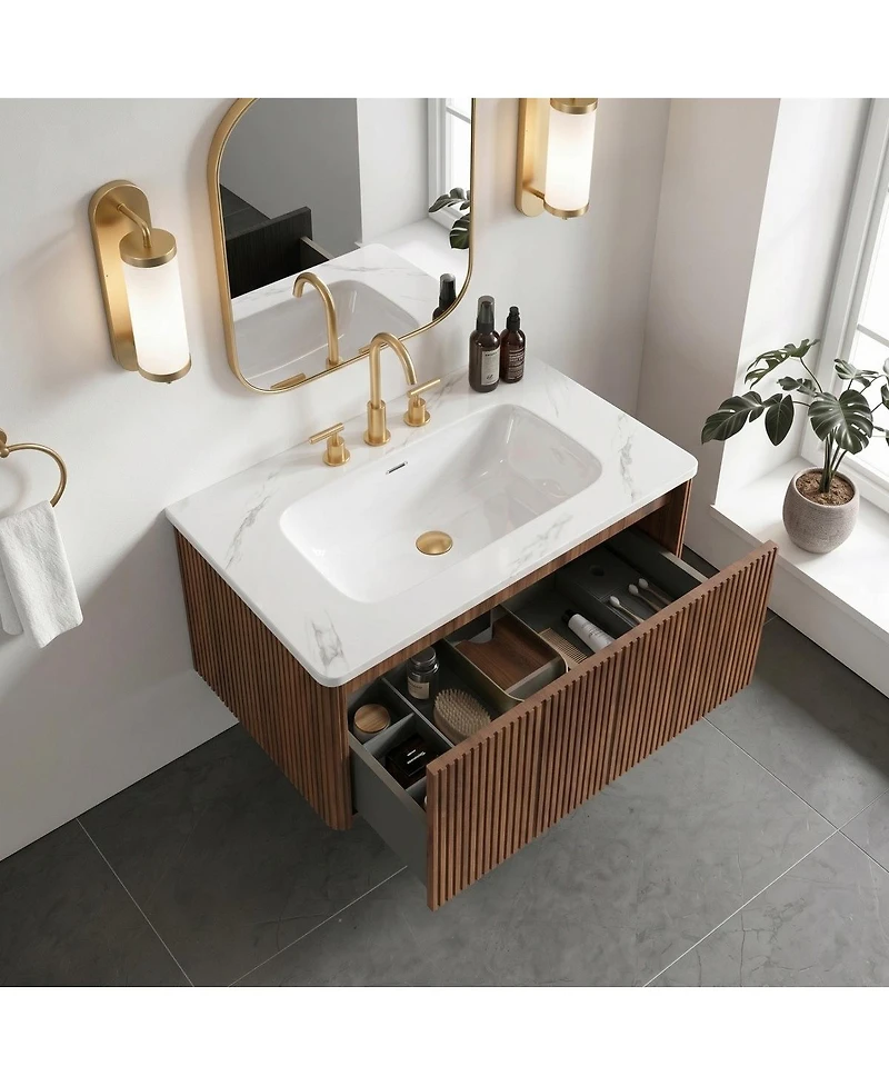 Sillysis 30" Modern Wall Mounted Bathroom Vanity with Carrara Integrated Ceramic Sink