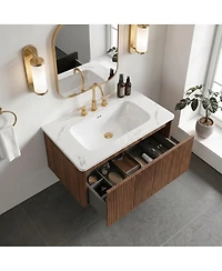 Sillysis 30" Modern Wall Mounted Bathroom Vanity with Carrara Integrated Ceramic Sink