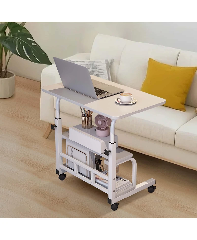 homfan Adjustable Height Mobile Standing Desk with Wheels - Compact Laptop Table with Storage Shelves - Ergonomic, Space-Saving Workstation
