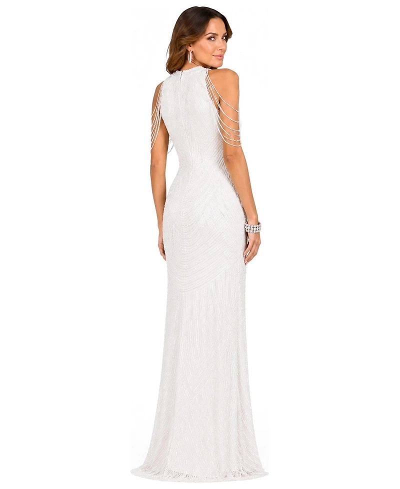 Lara Women's Halter Neck Gown with Fringe